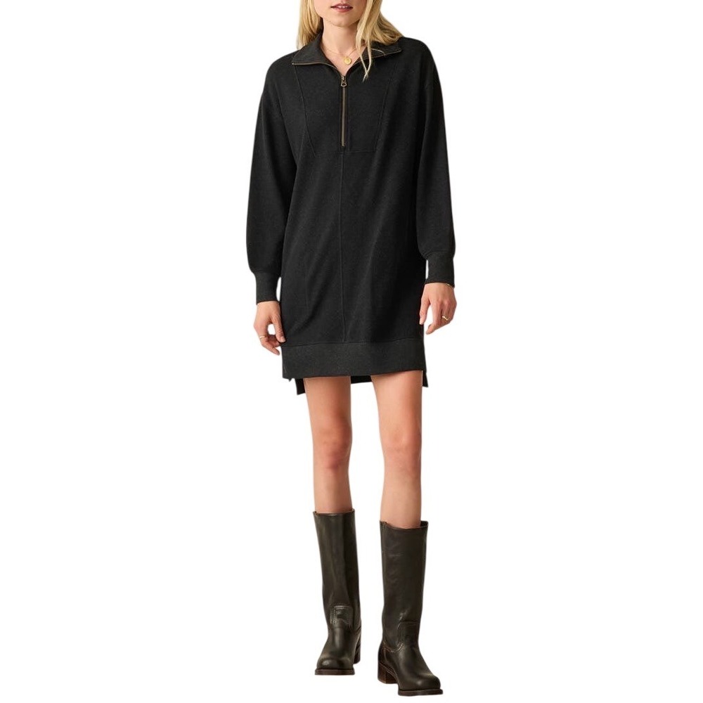 NWT Faherty Legent Quarter Zip Long Sleeve
Minidress Small Heathered Black Twill